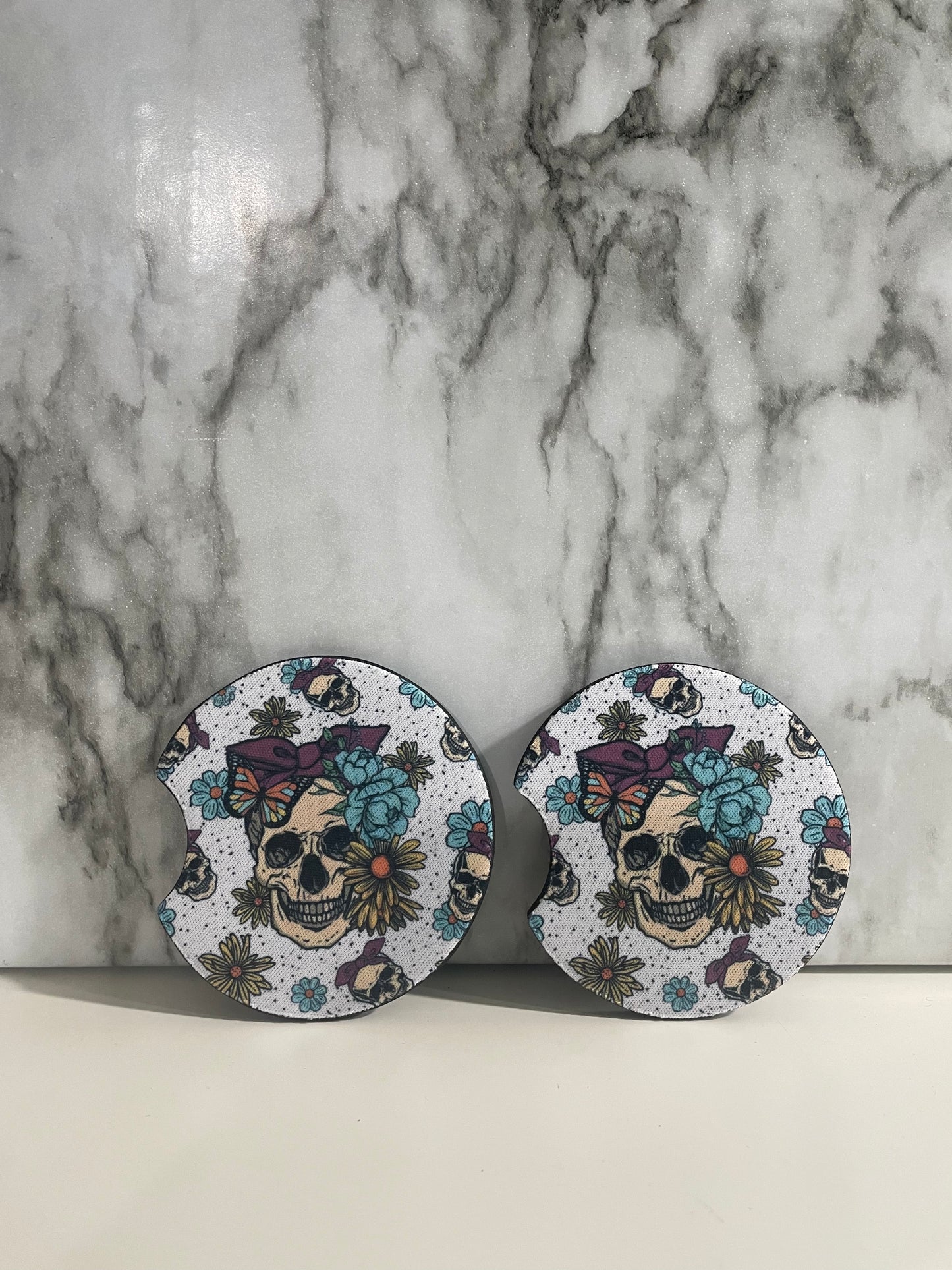 Skull Floral Neoprene Coaster Set