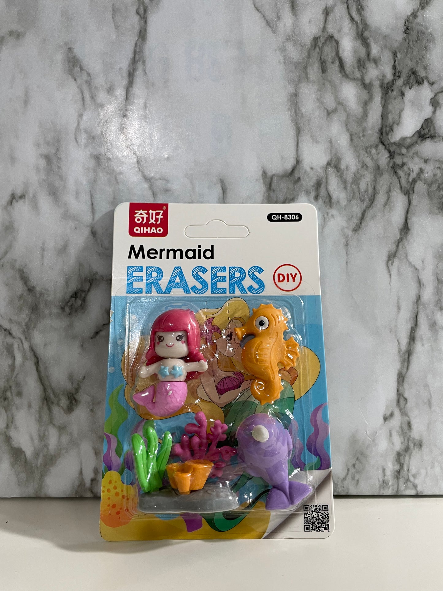 Mermaid Eraser Set - Pink w/ Seahorse
