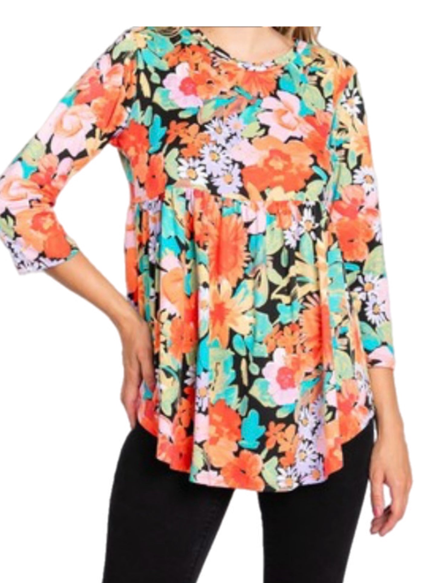 Orange Floral Baby Doll Top
