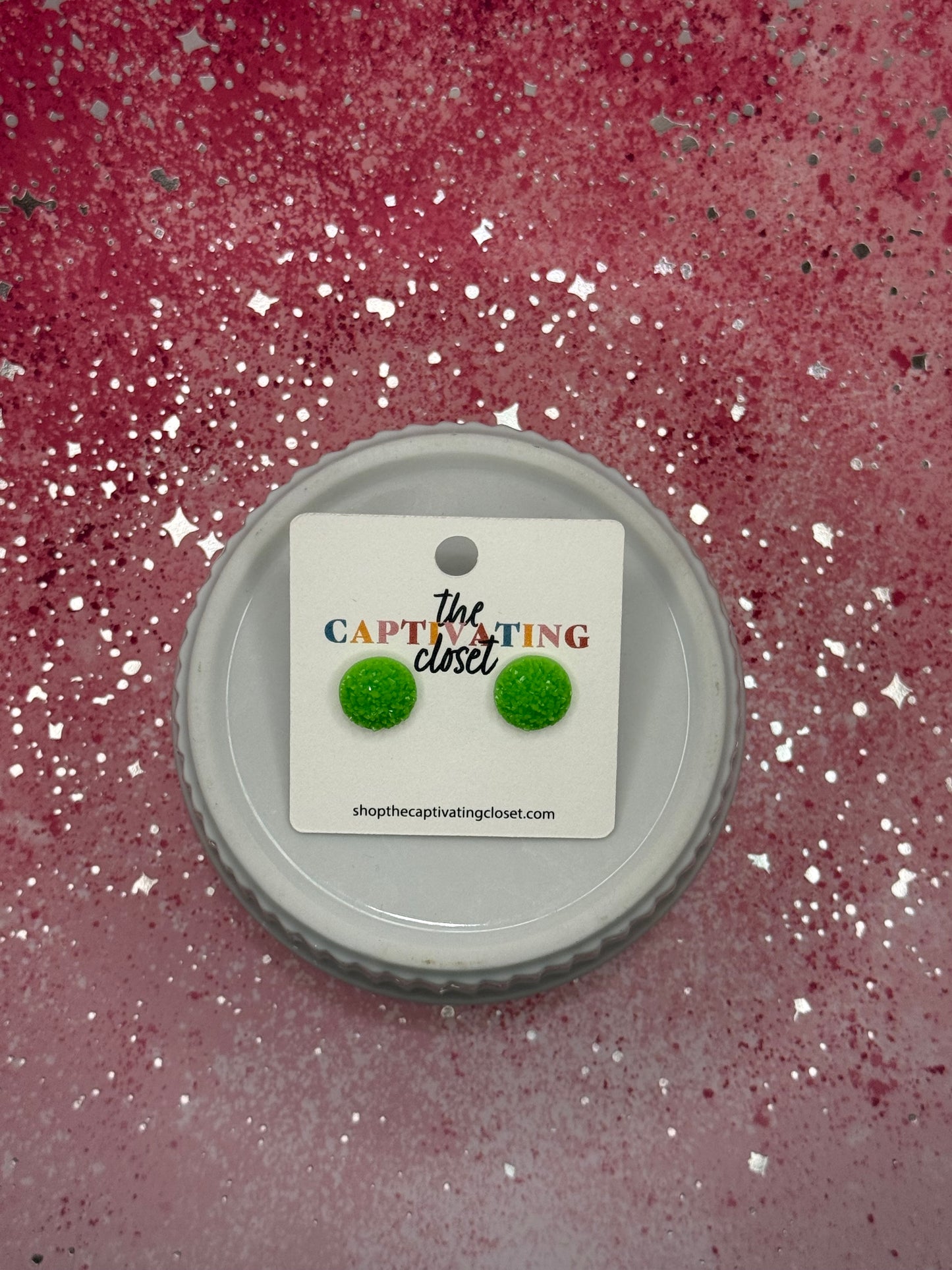 Lime Green Druzy Stud Earrings