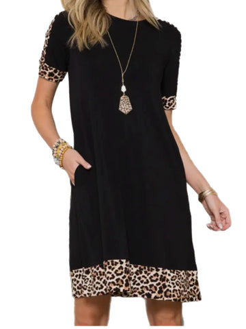 Black Swing Dress w/ Cheetah Detail