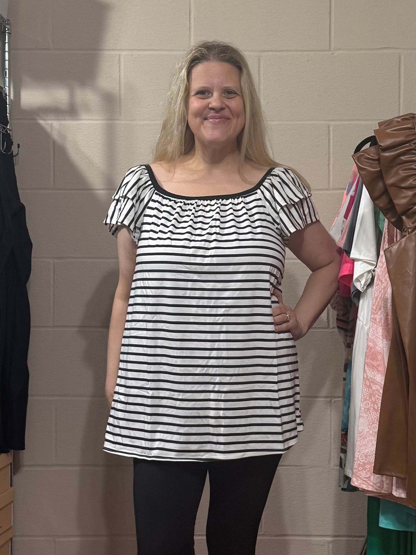Black & White Striped Flared Top