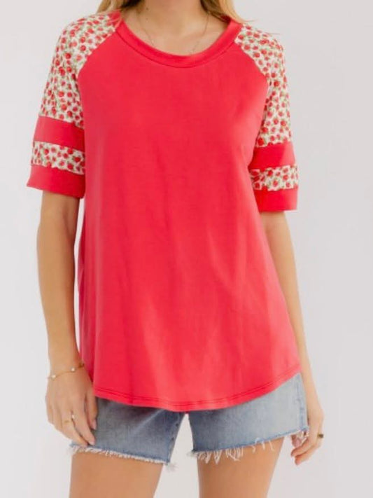 Coral Floral Varsity Stripe Top