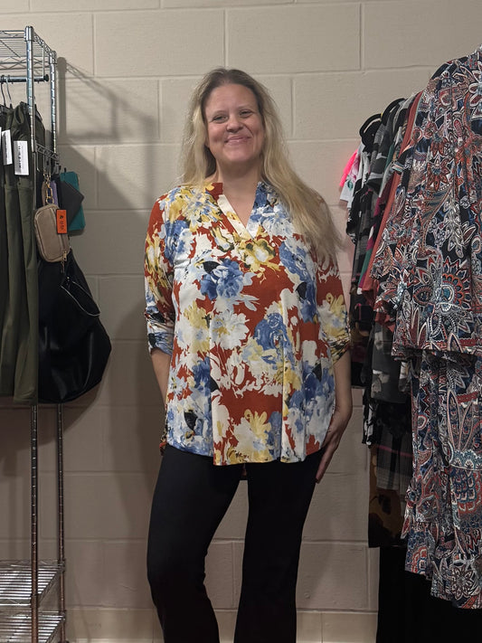 Rust & Blue Floral Gabby Top