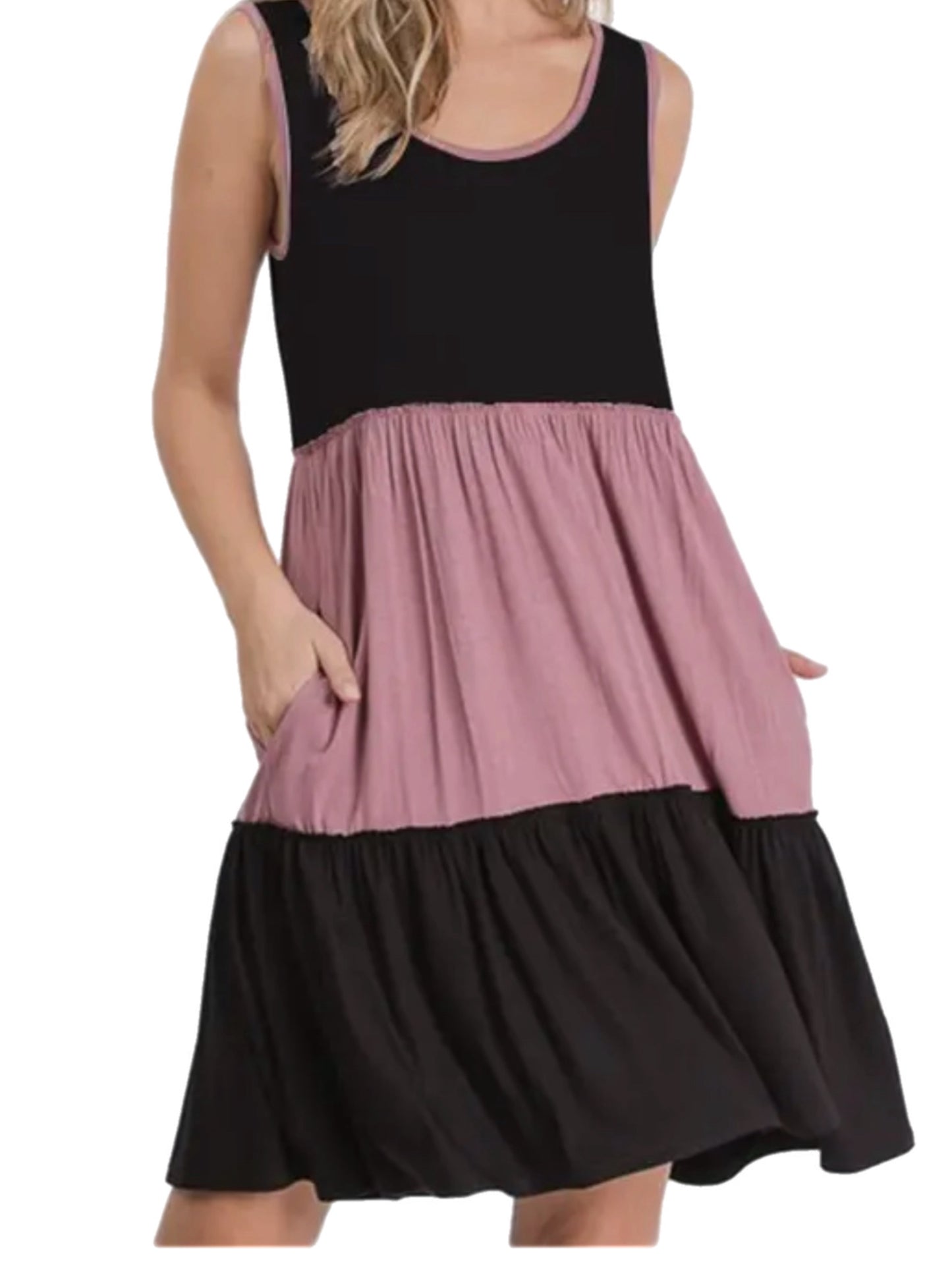 Mauve & Black Color Block Tank Dress