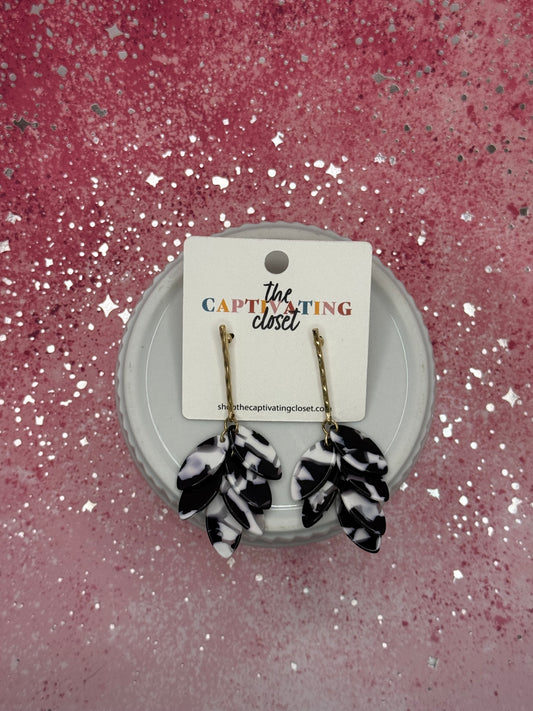 Gold Rod w/ Black & White Dangles Earrings