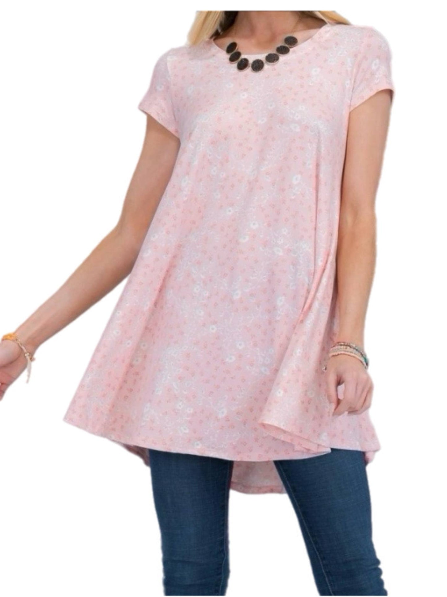 Pink Floral Flared Tunic Top