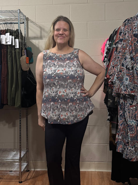 Grey Animal Print Sleeveless Top