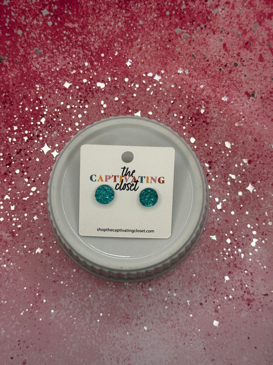 Sparkly Teal Druzy Stud Earrings