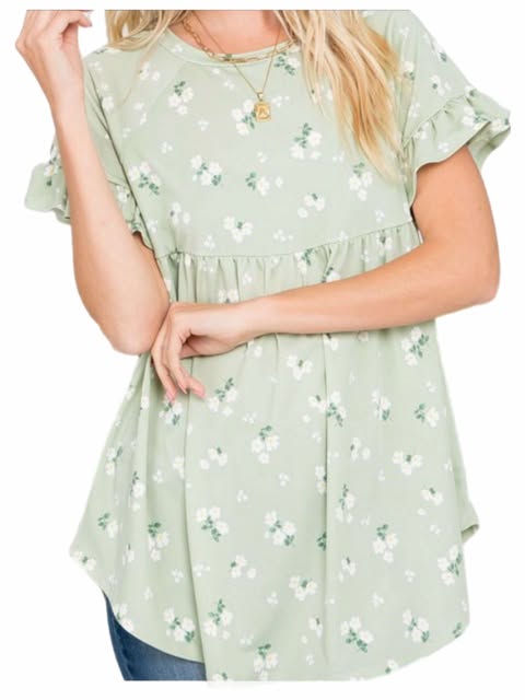 Sage Floral Baby Doll Top