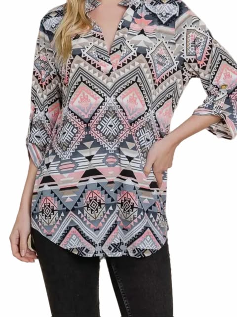 Grey and Pink Aztec Lizzy
