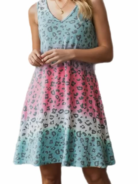 Multicolor Grey Cheetah Tank Dress