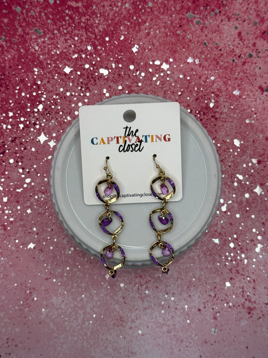 Gold & Purple Tiered Dangle Earrings