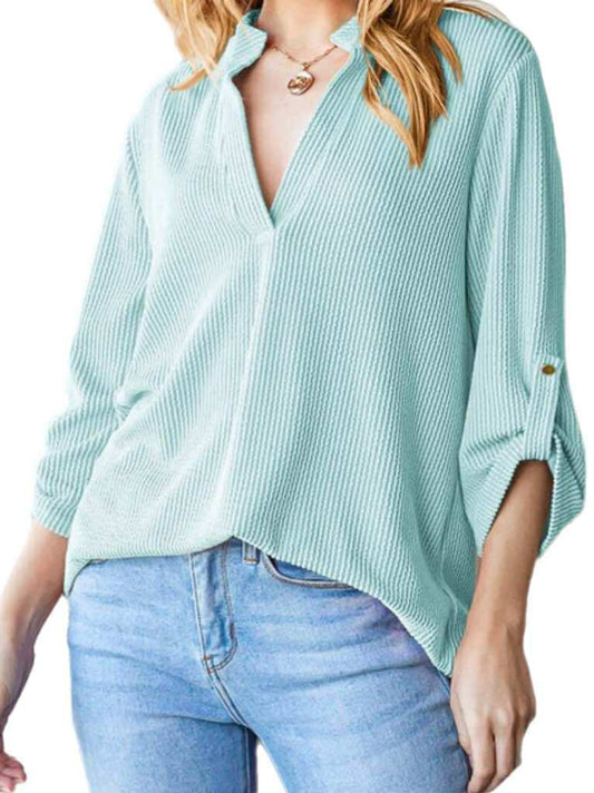 Aqua Ribbed 3/4 Sleeve Top