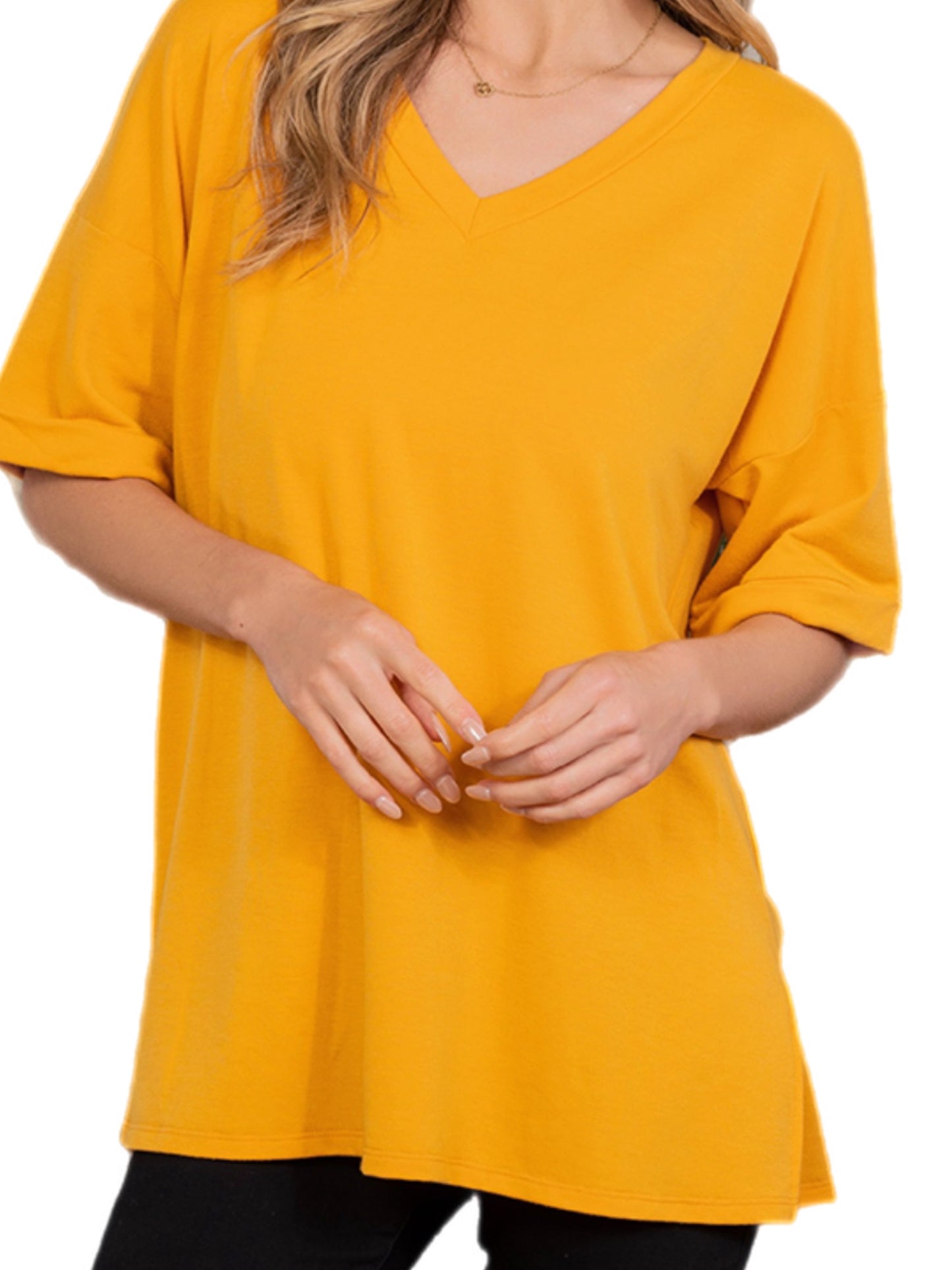 Mustard V Neck Tee