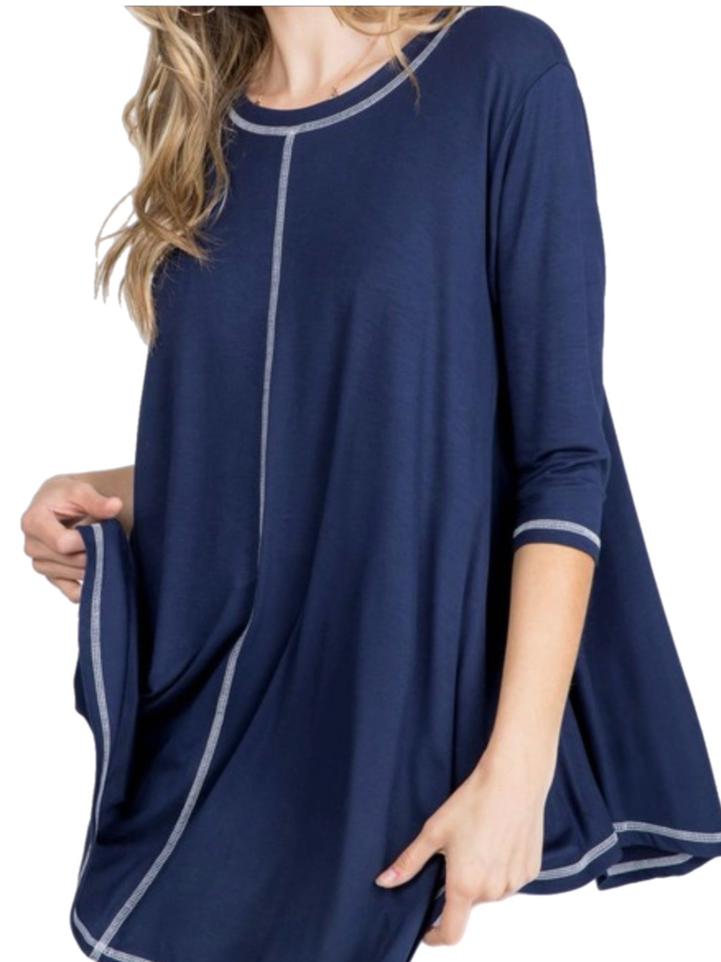 Navy 3/4 Sleeve Flowy Tunic