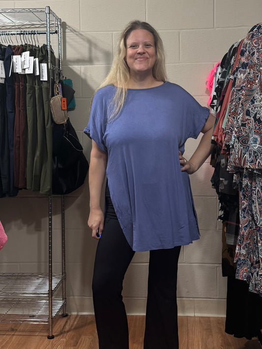 Dusty Blue Tunic Top w/ Side Slits