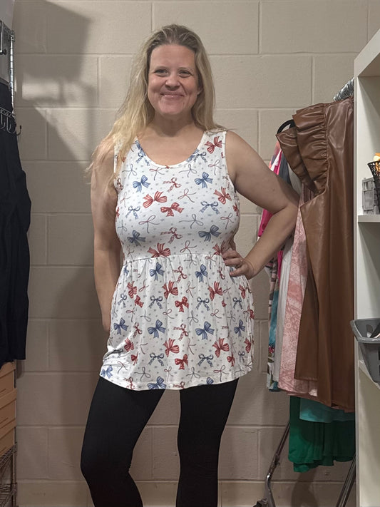 Red White & Blue Bows Baby Doll Tank