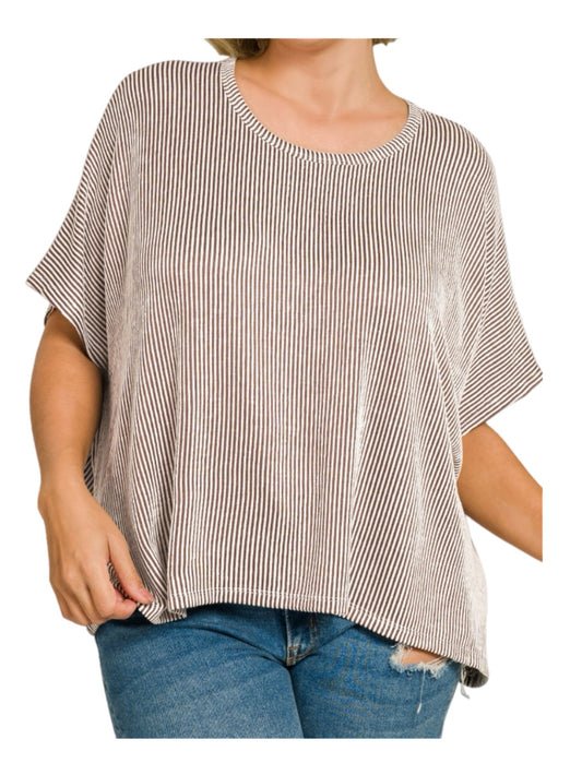 Ribbed Top - Mocha & White