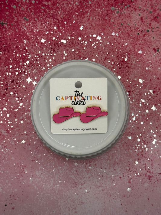 Pink Cowboy Hat Earrings