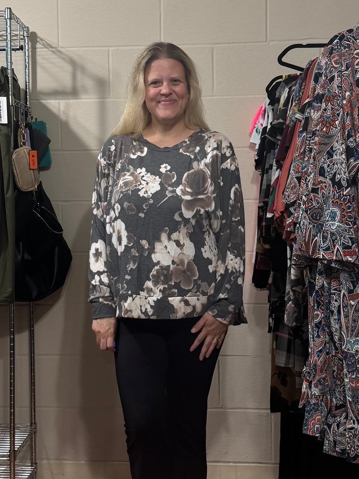 Soft Gray Floral Top