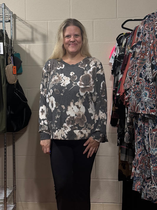 Soft Gray Floral Top