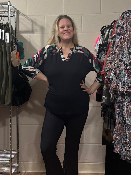 Black Top w/ Colorful Camo Sleeves