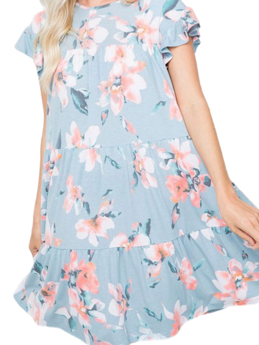 Light Blue Floral Baby Doll Dress