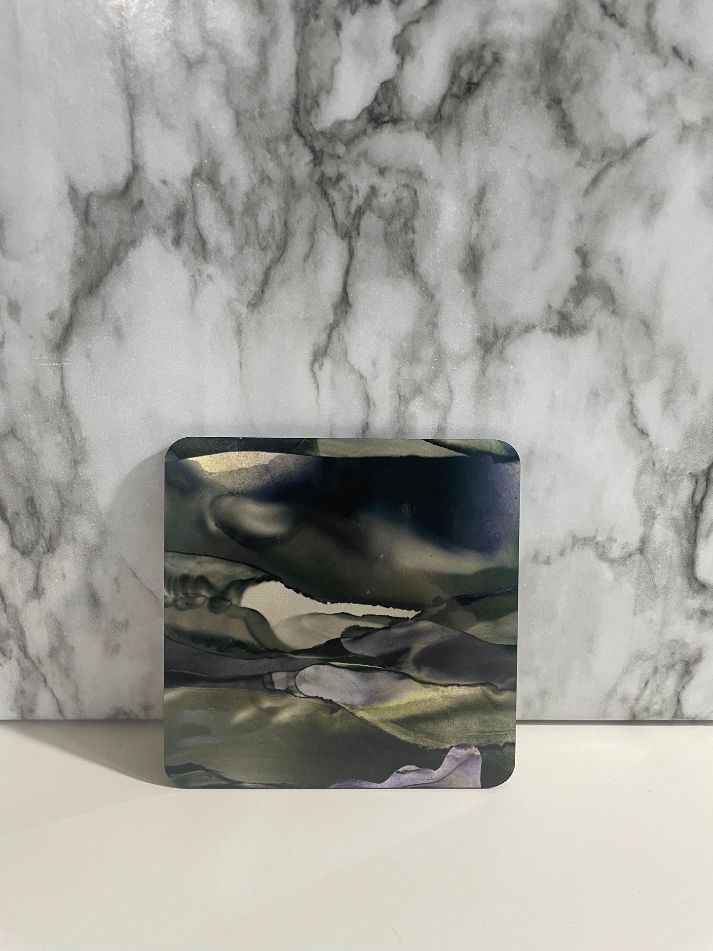 Dark Watercolor Paint Cork Coaster