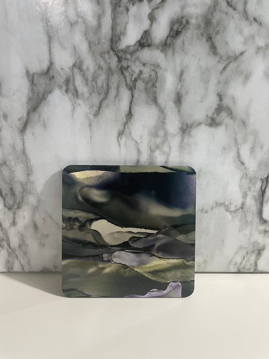 Dark Watercolor Paint Cork Coaster