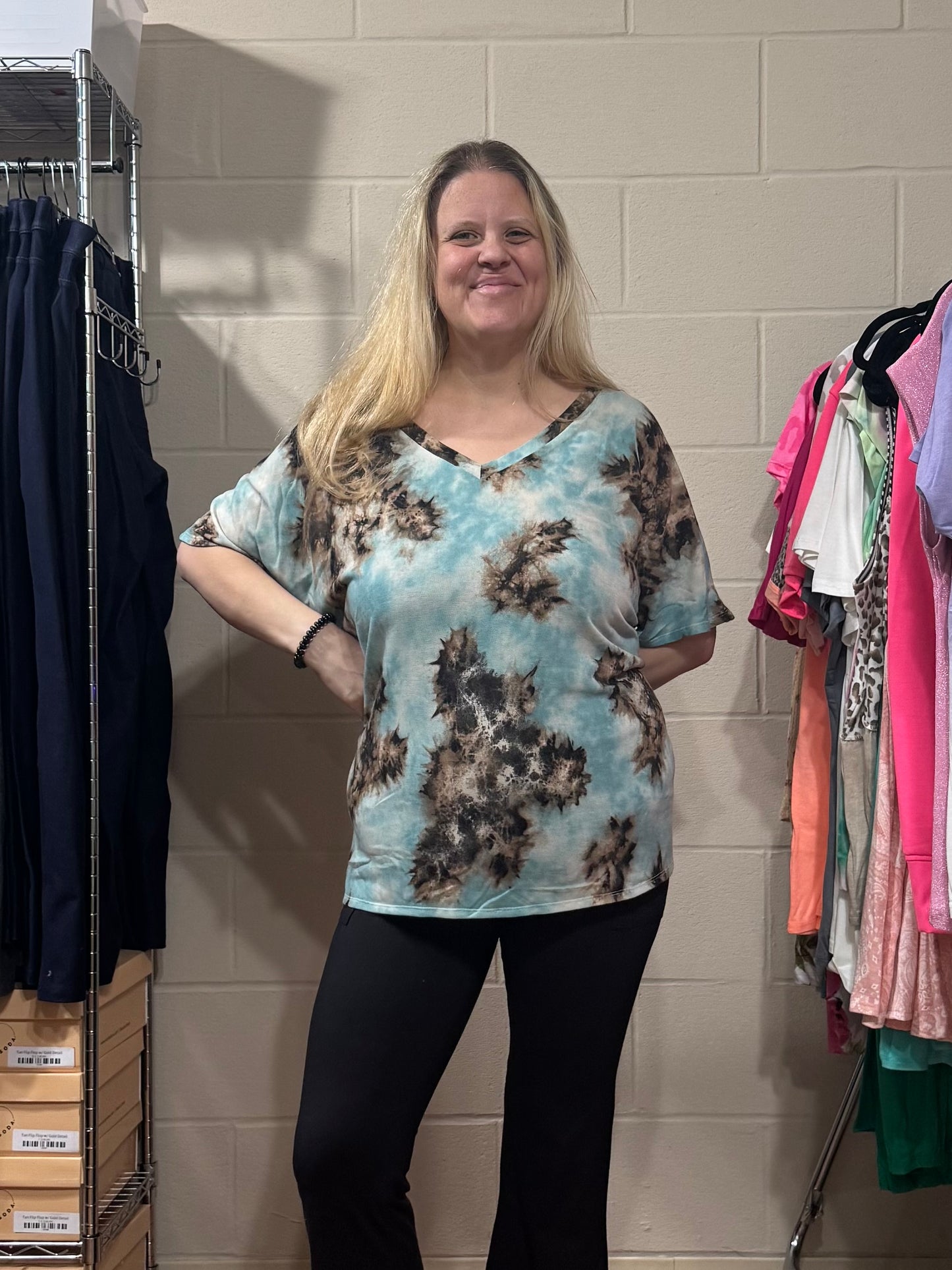 Blue & Brown Print Top