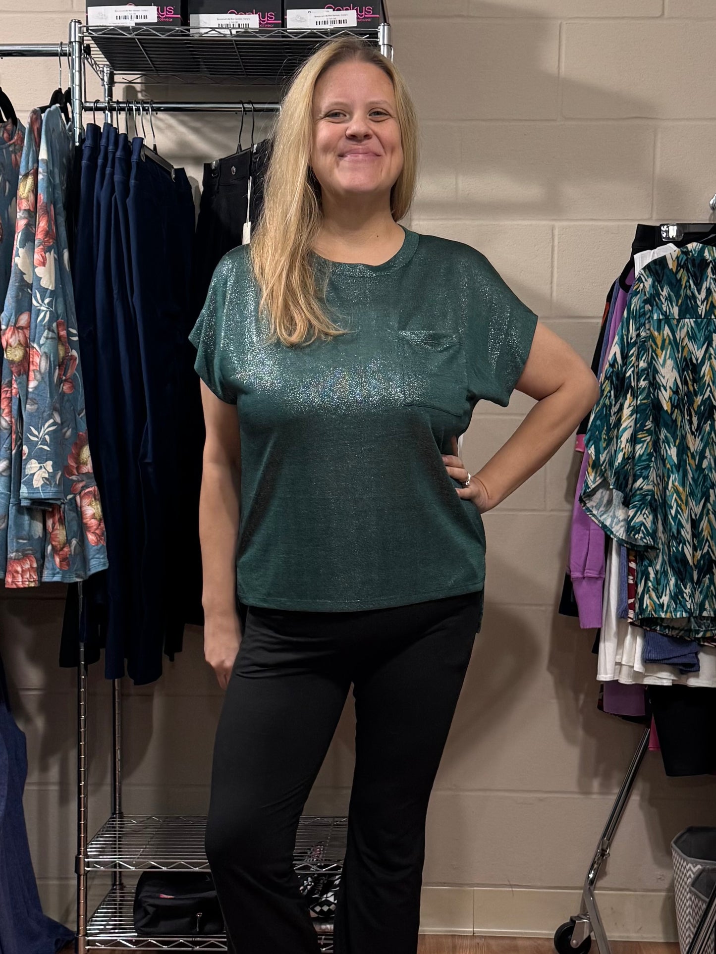 Green Sparkly Pocket Tee