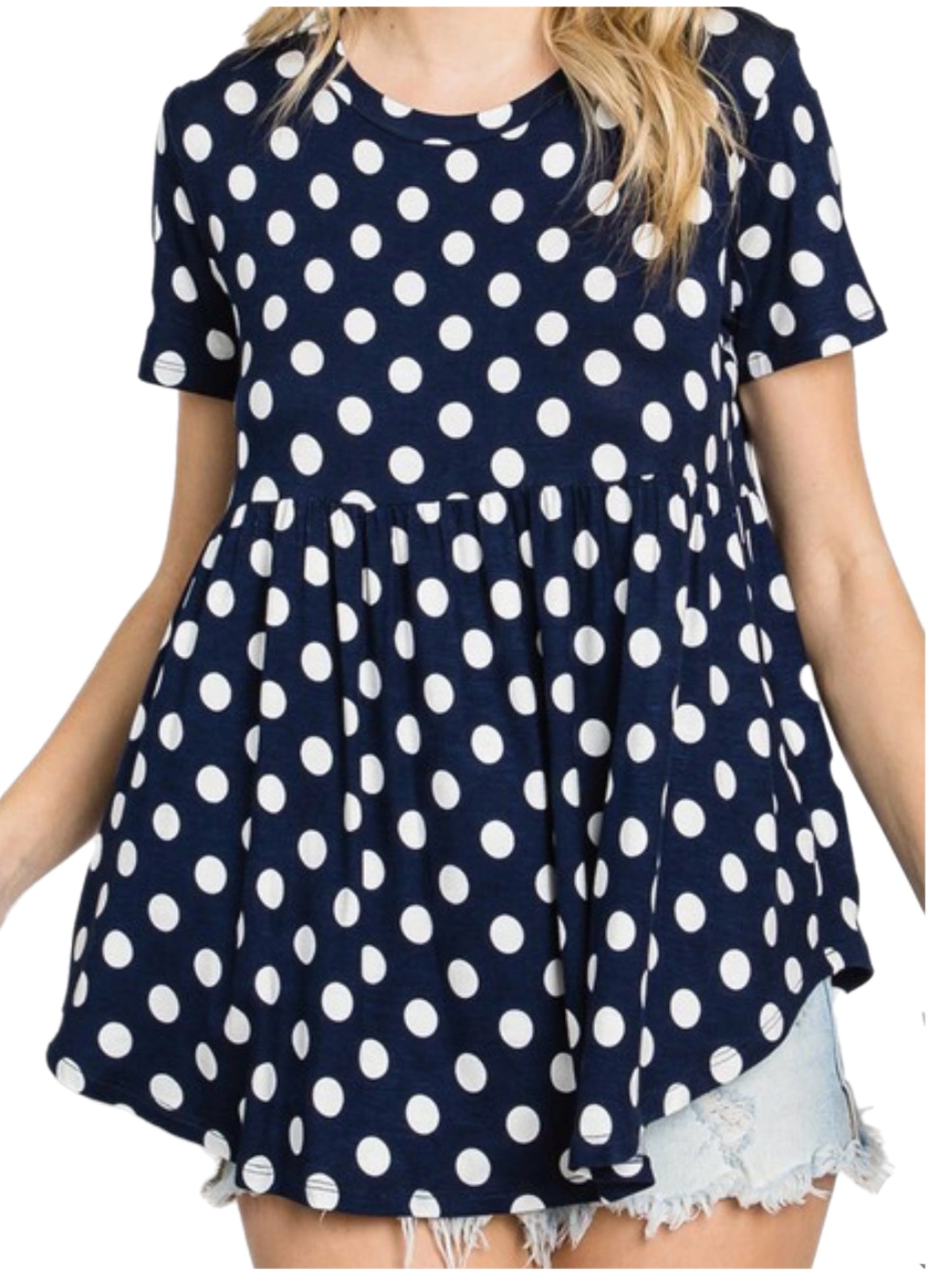 Navy Polka Dot Baby Doll Top