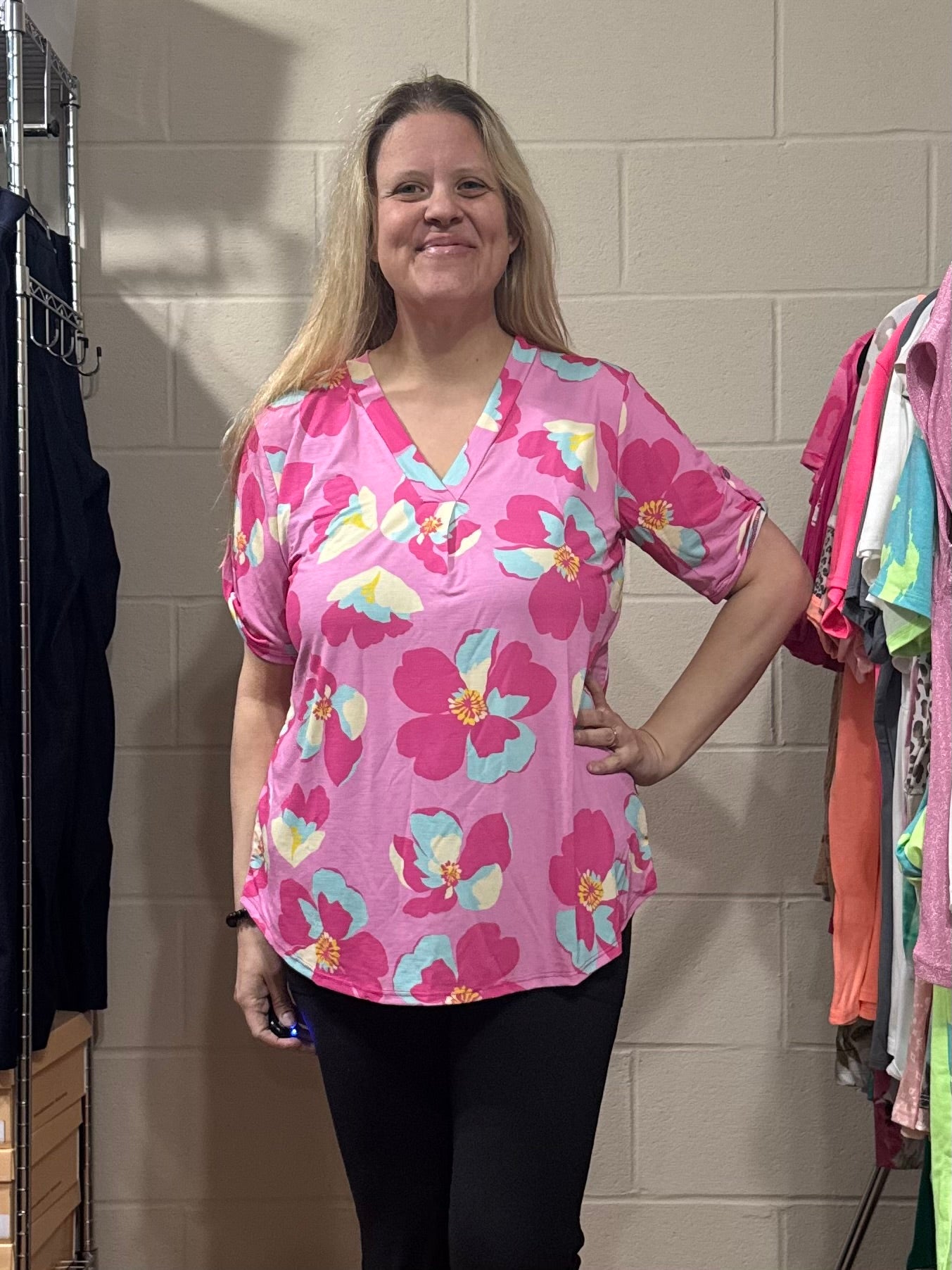 Pink Floral Lizzy Style Top
