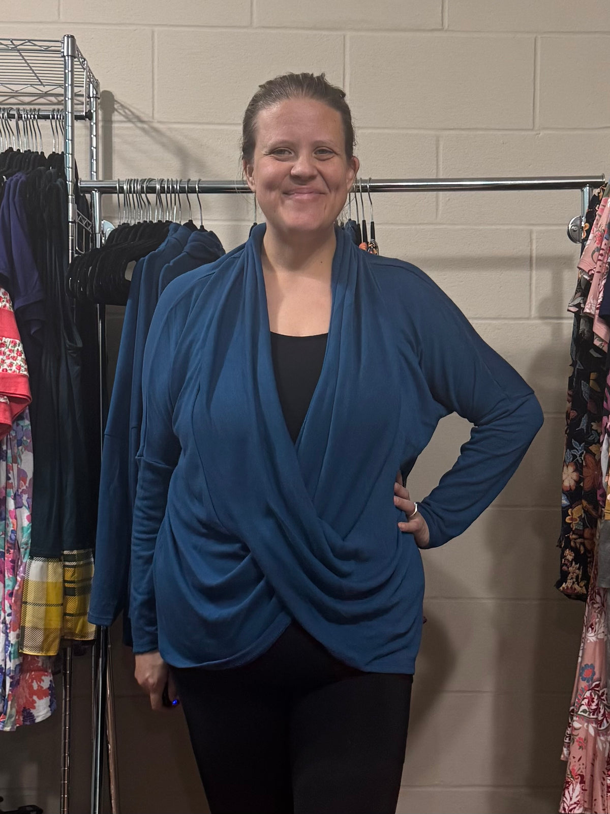 Teal Long Sleeved Wrap Top