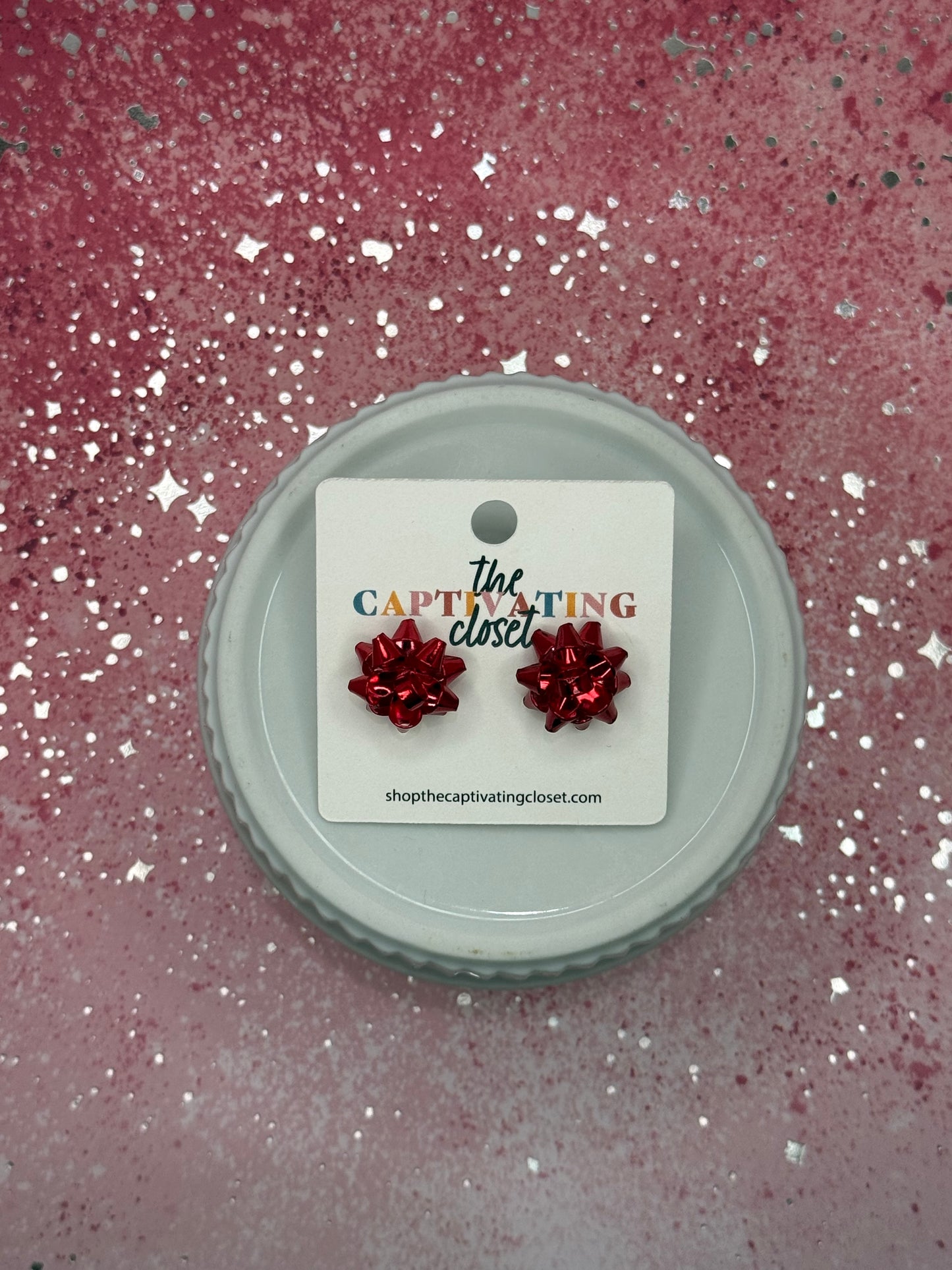 Red Gift Bow Earring
