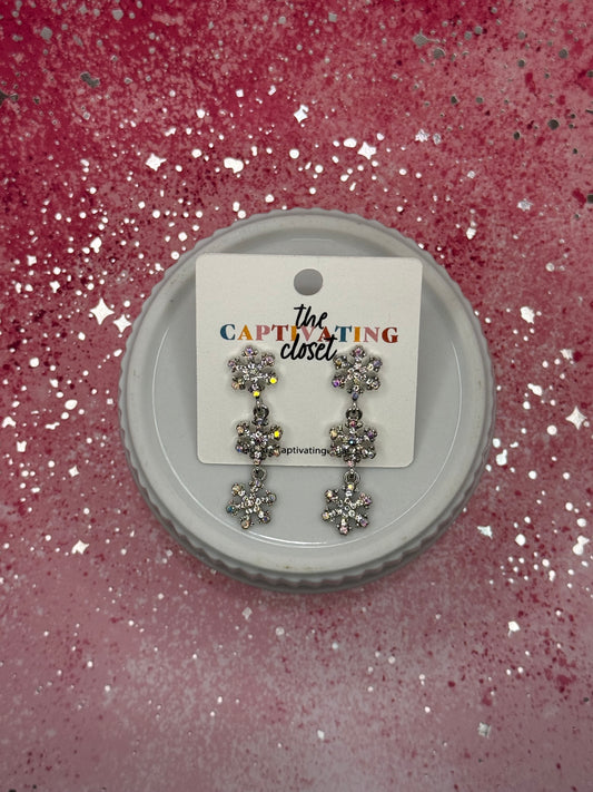 Tiered Sparkly Snowflake Earrings