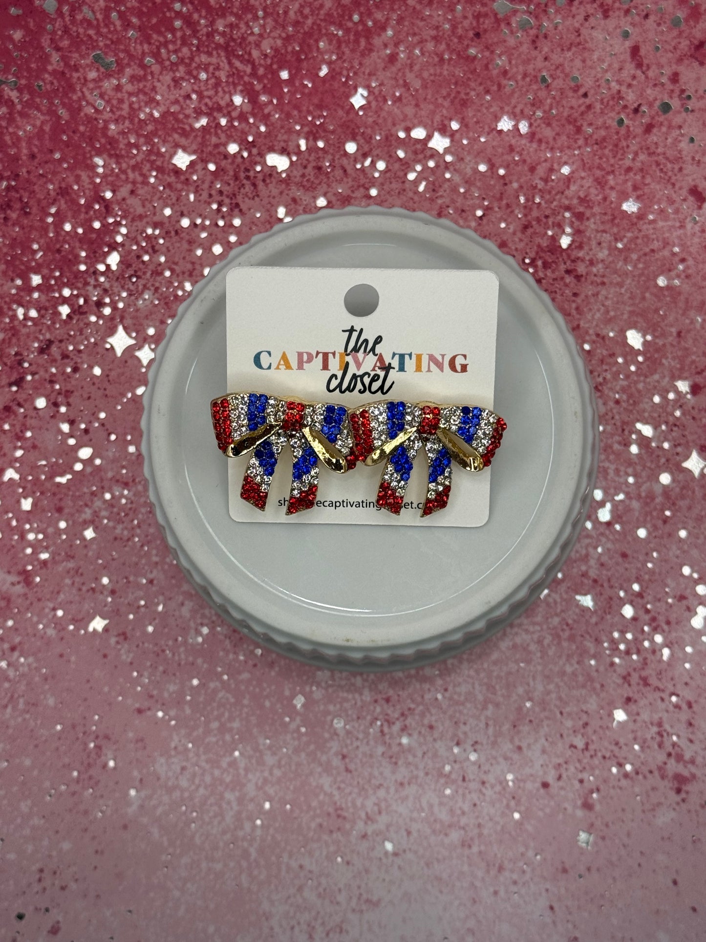 Red, White, & Blue Rhinestone Bow Earring