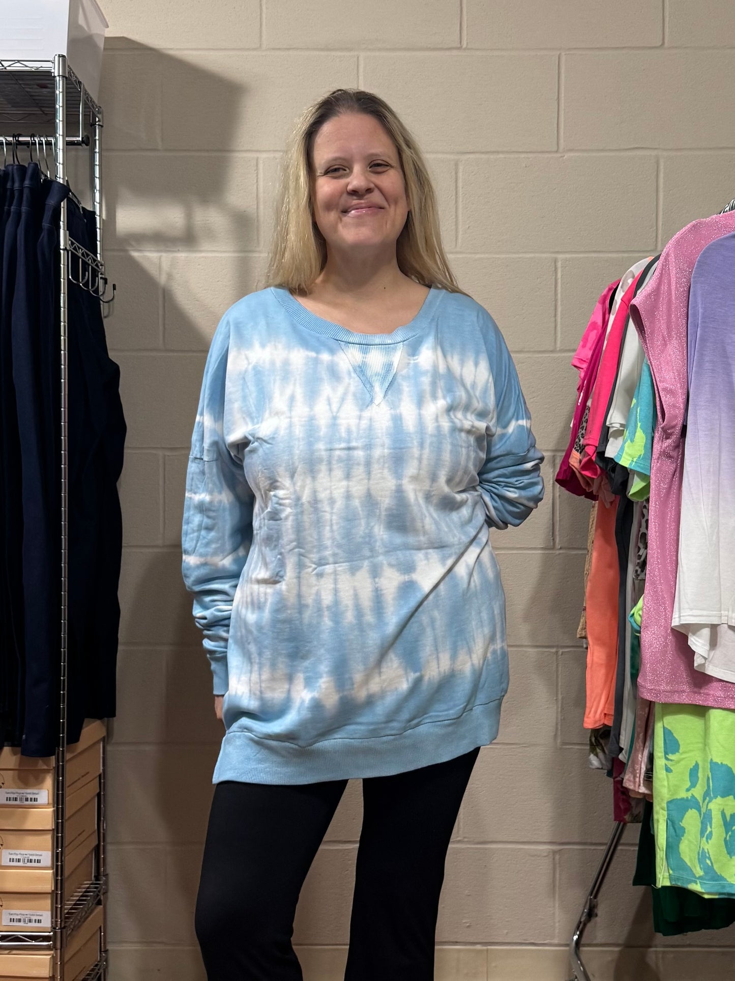 Blue & White Tie Dye Crewneck