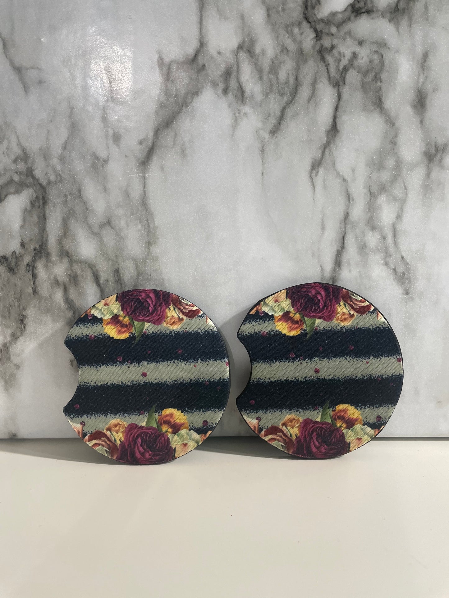 Stripe w/ Floral Neoprene Coaster Set