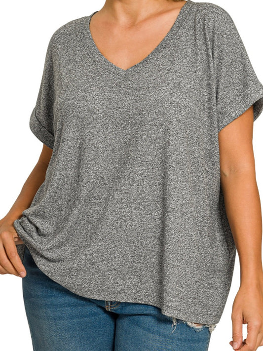 Soft Heathered V Neck Tee - Gray