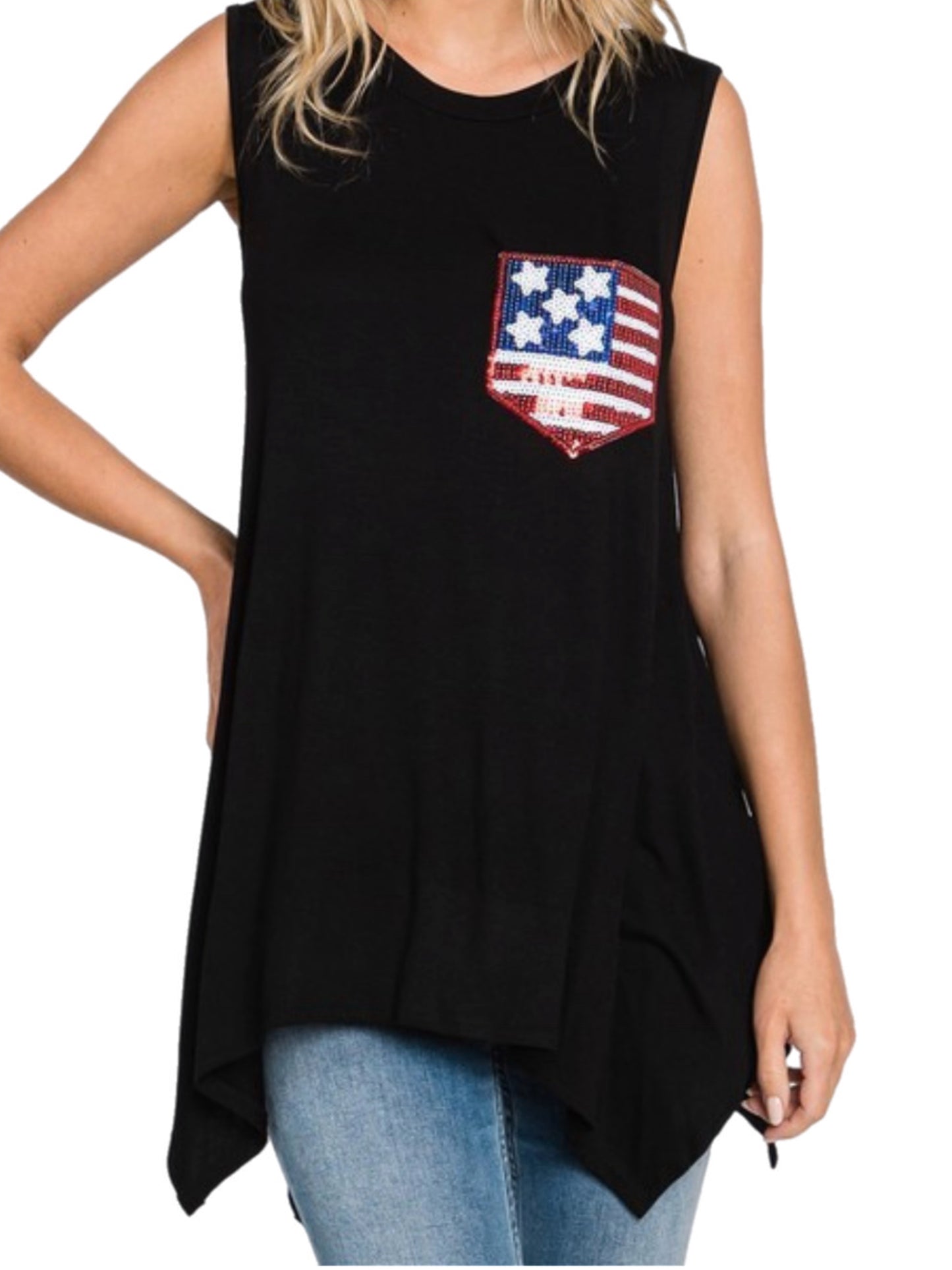 Black Swing Tank w/ Sparkly Patriotic Pocket