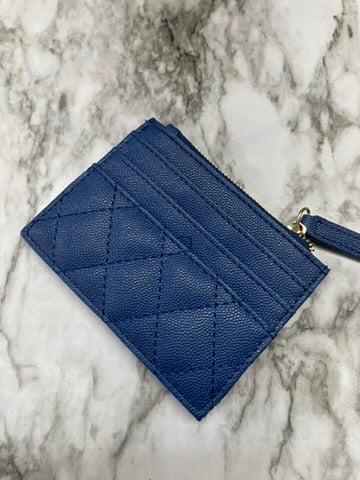 Blue Wallet with Zipper Pocket and Side Card Slots