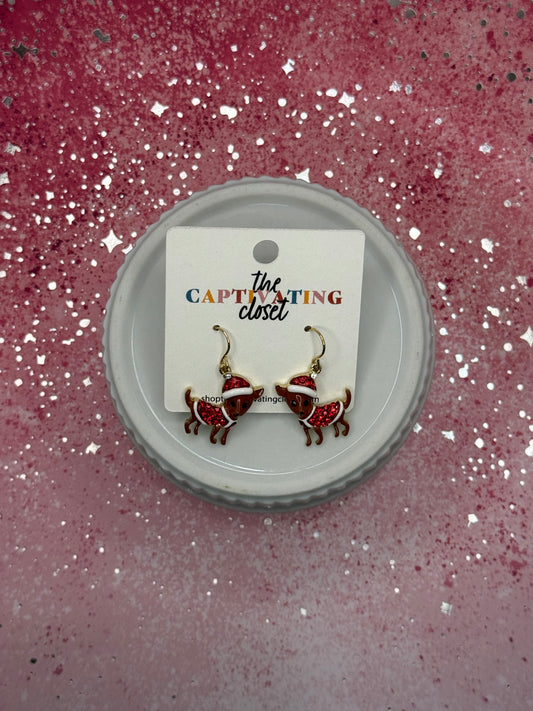 Dog In Santa Costume Dangle Earring