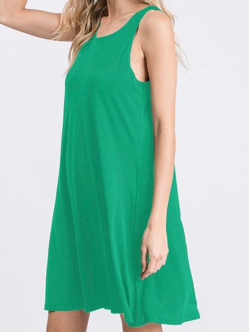 Green Sleeveless Swing Dress