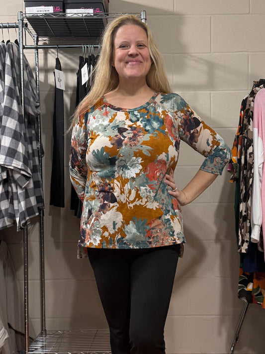Orange & Teal Floral Top
