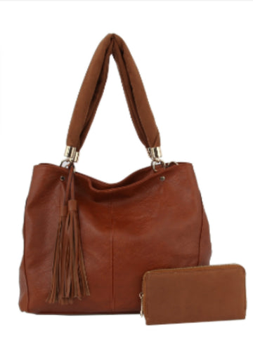 Large Brown Shoulder Bag w/ Wallet & Crossbody Strap