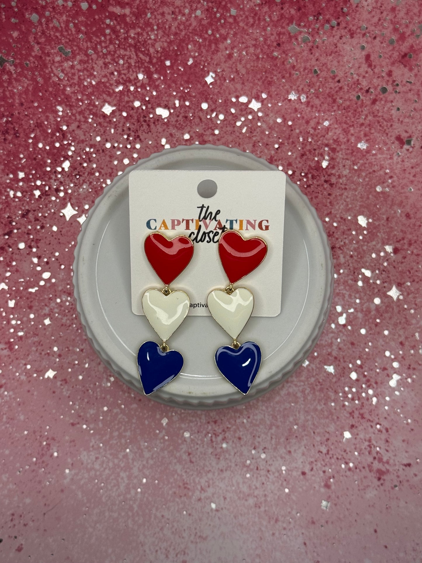 Red, White, & Blue Tiered Heart Earrings