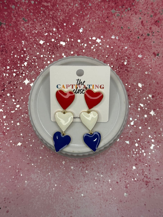Red, White, & Blue Tiered Heart Earrings