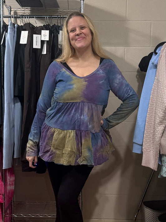 Purple Tie Dye Tiered Baby Doll Top
